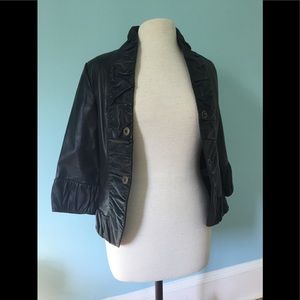 Black Leather Ruched Jacket